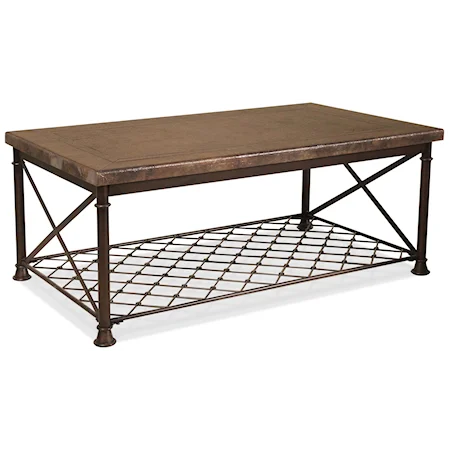 Rectangular Cocktail Table with Metal Wire Shelf